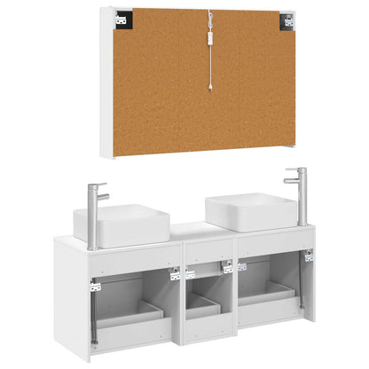 Bathroom Furniture Set 4 pcs White Engineered Wood and Glass