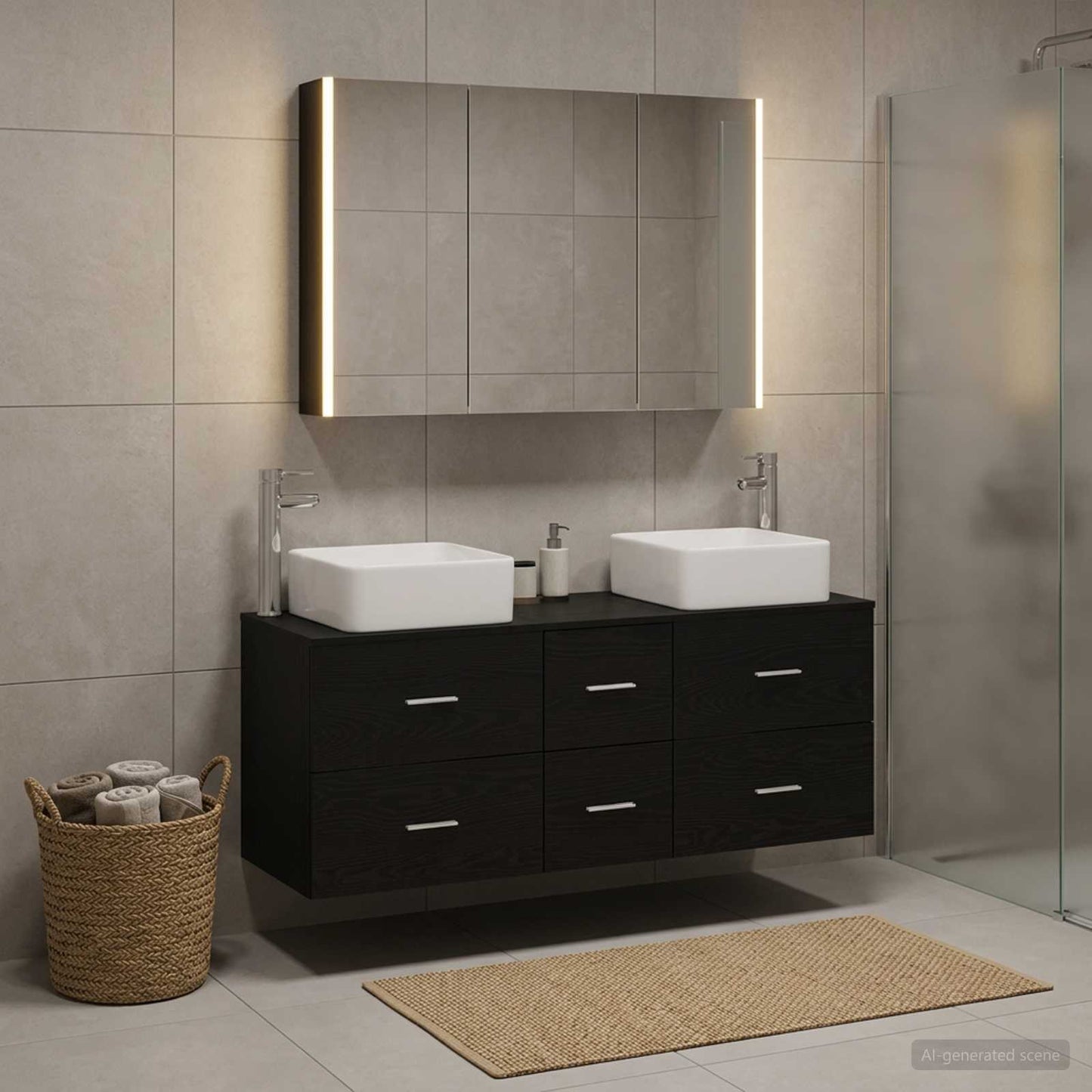 Bathroom Furniture Set 4 pcs Black Oak
