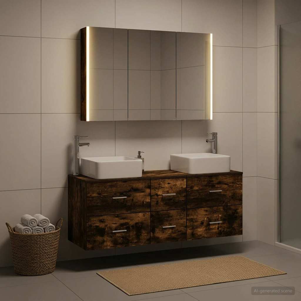 Bathroom Furniture Set 4 pcs Smoked Oak