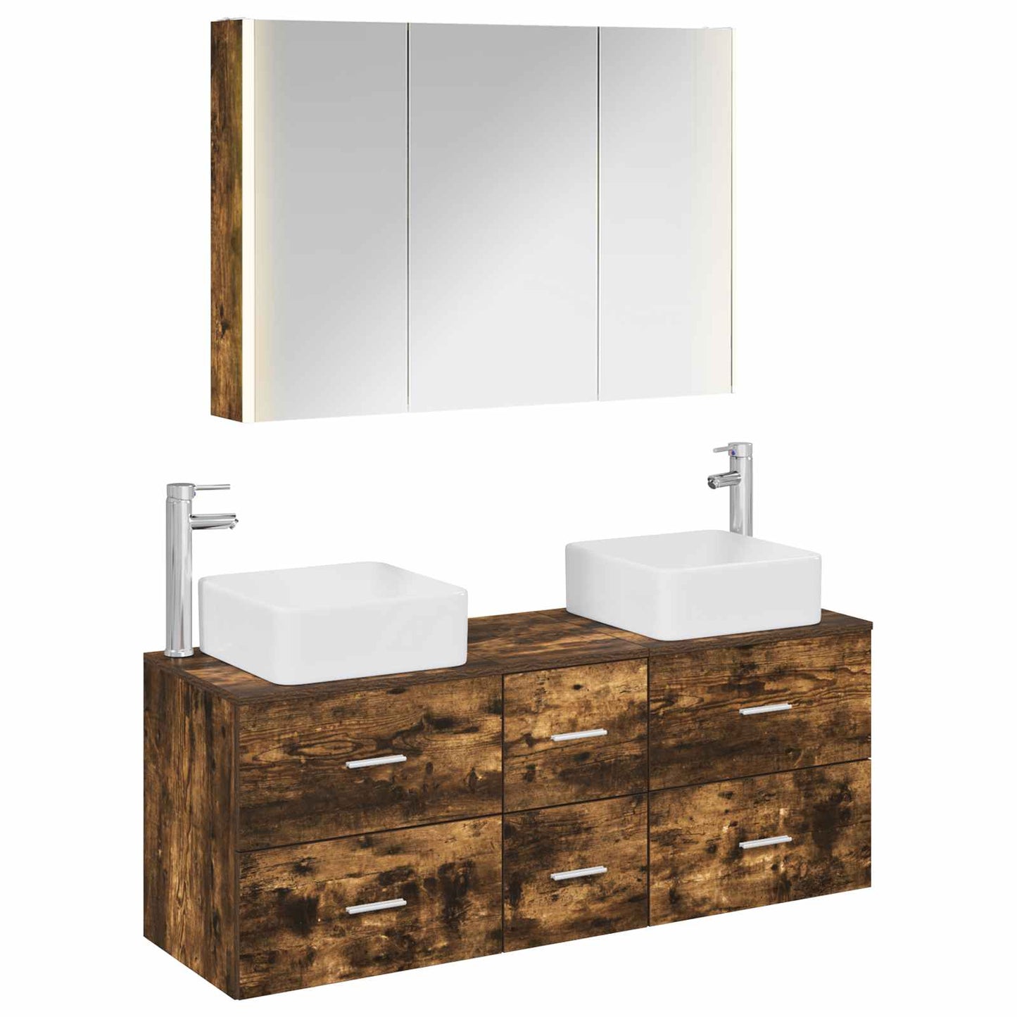 Bathroom Furniture Set 4 pcs Smoked Oak