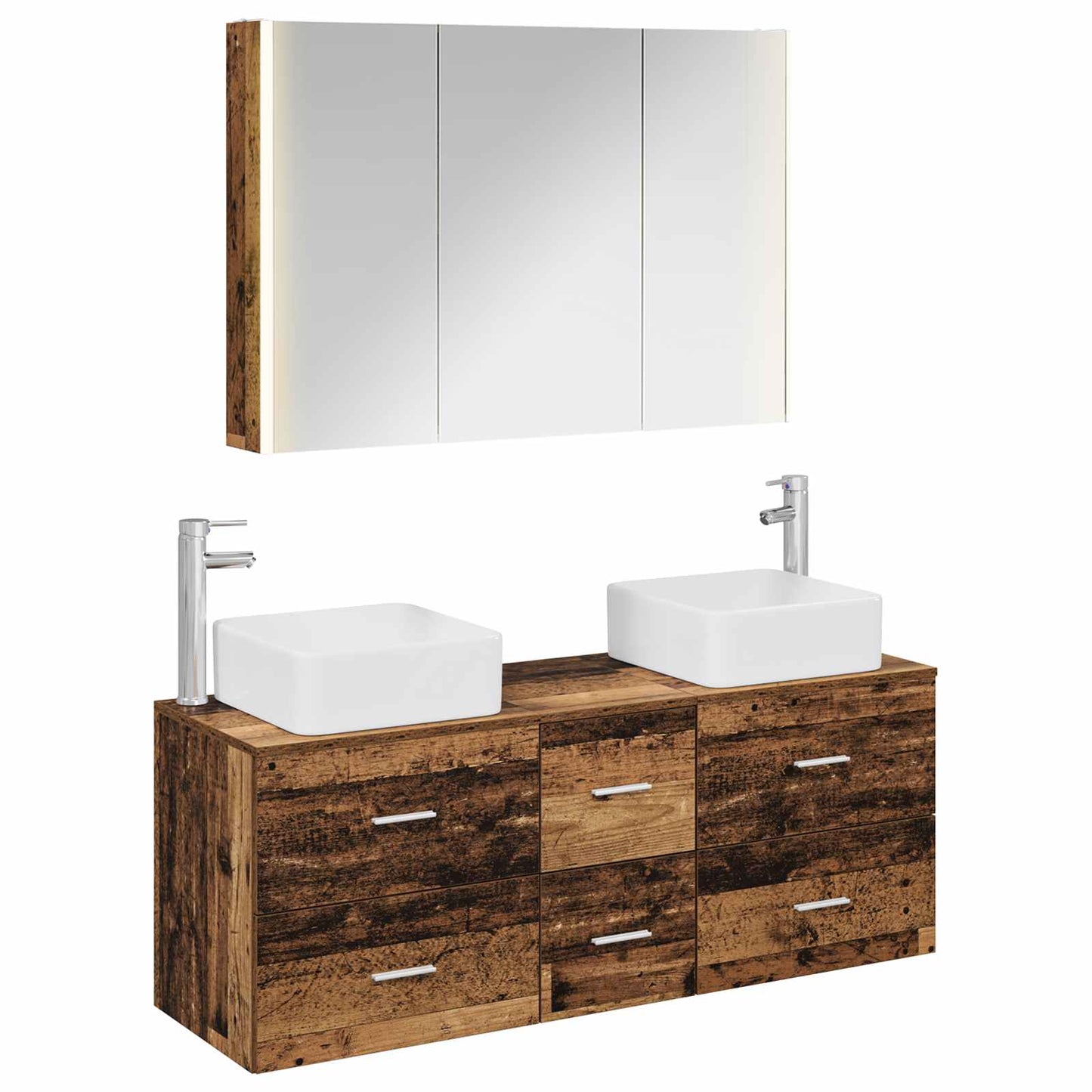 Bathroom Furniture Set 4 pcs Old Wood Engineered Wood and Glass