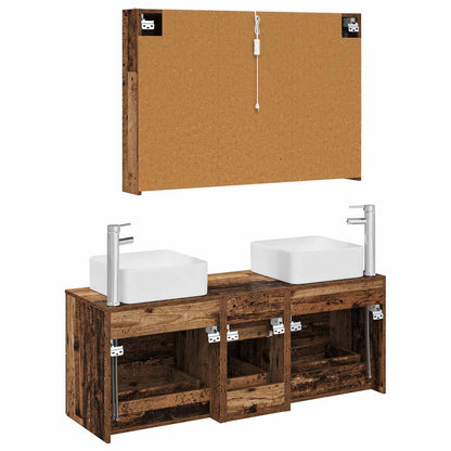Bathroom Furniture Set 4 pcs Old Wood Engineered Wood and Glass