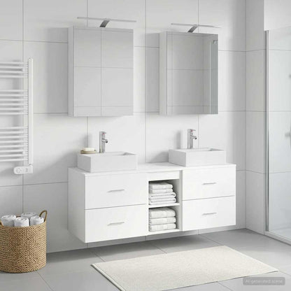 Bathroom Furniture Set 5 pcs White Engineered Wood and Glass