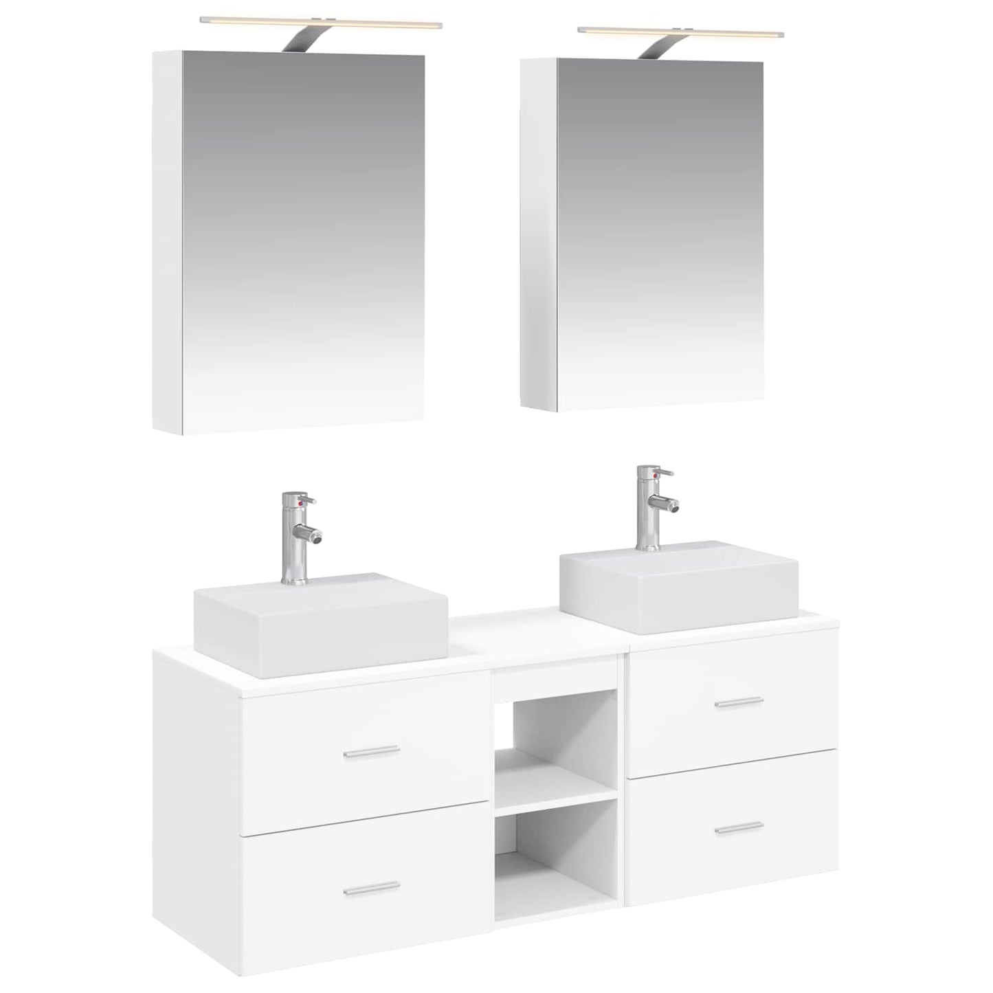 Bathroom Furniture Set 5 pcs White Engineered Wood and Glass