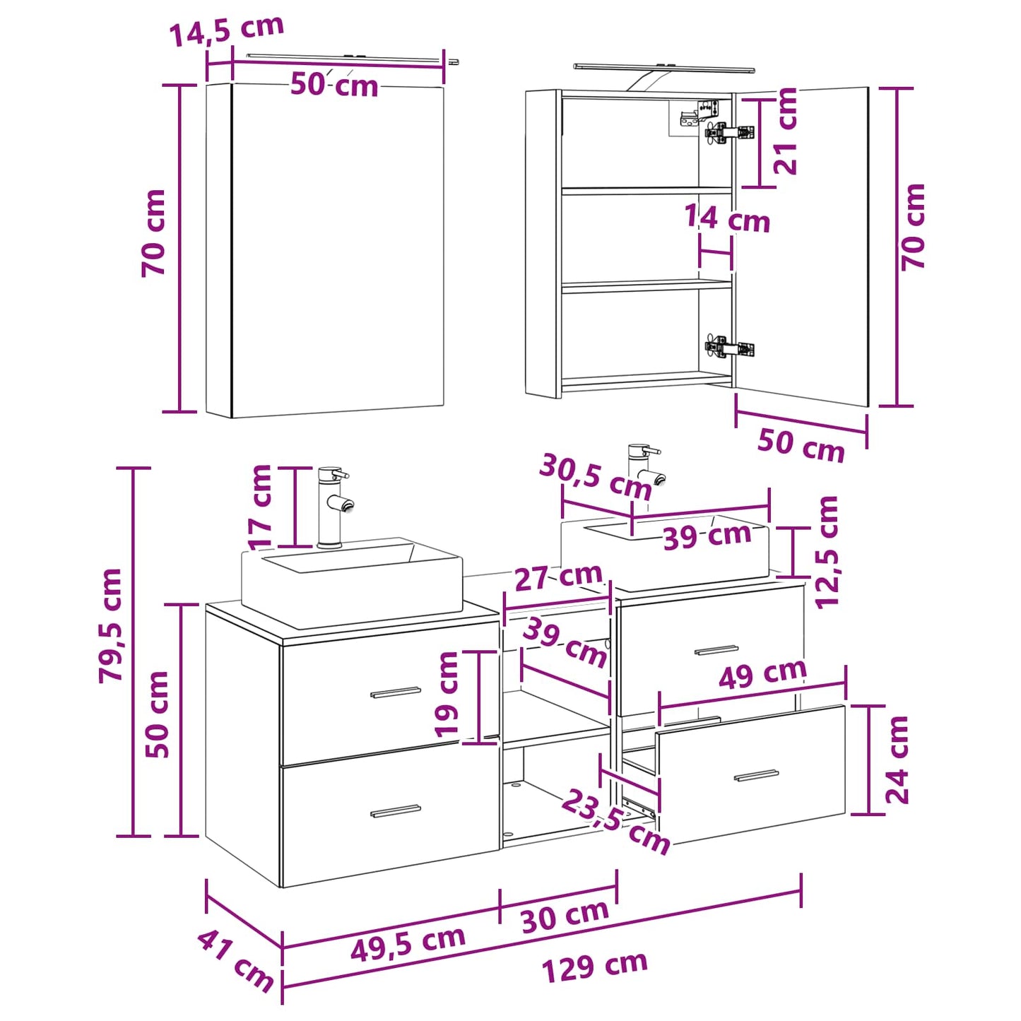 Bathroom Furniture Set 5 pcs Black Oak