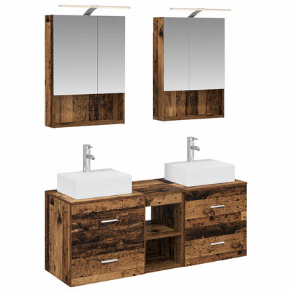 Bathroom Furniture Set 5 pcs Old Wood Engineered Wood and Glass