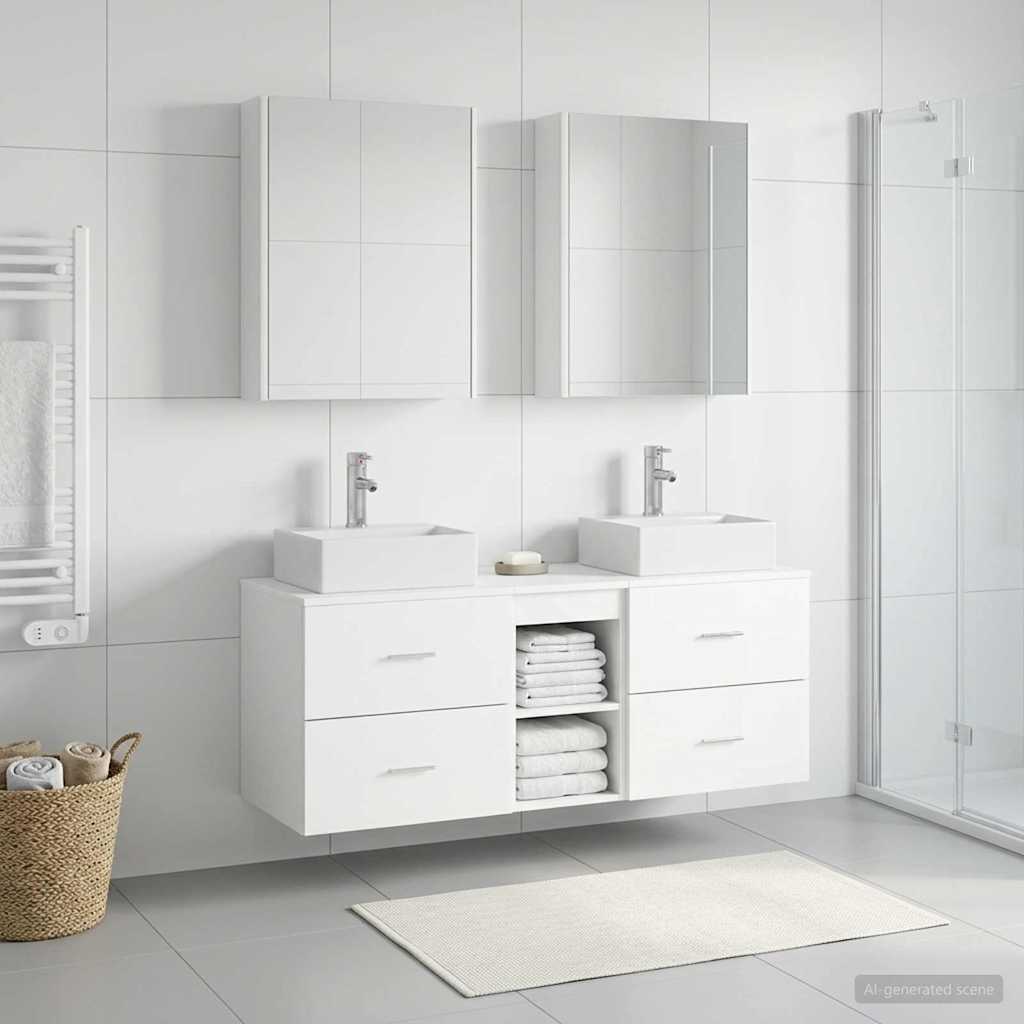 Bathroom Furniture Set 5 pcs White Engineered Wood and Glass