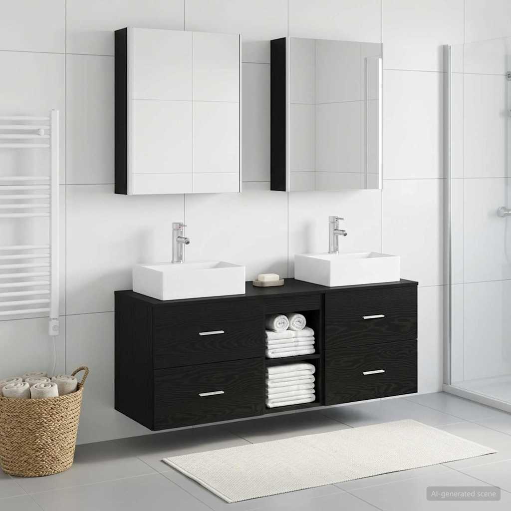 Bathroom Furniture Set 5 pcs Black Oak