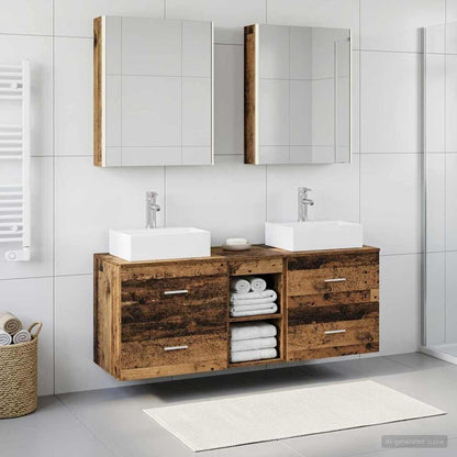 Bathroom Furniture Set 5 pcs Old Wood Engineered Wood and Glass