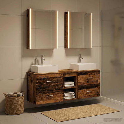 Bathroom Furniture Set 5 pcs Old Wood Engineered Wood and Glass