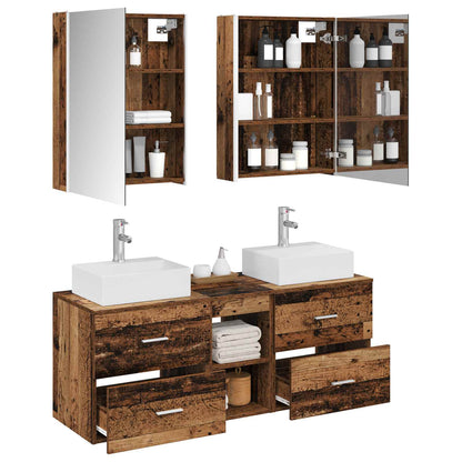 Bathroom Furniture Set 5 pcs Old Wood Engineered Wood and Glass