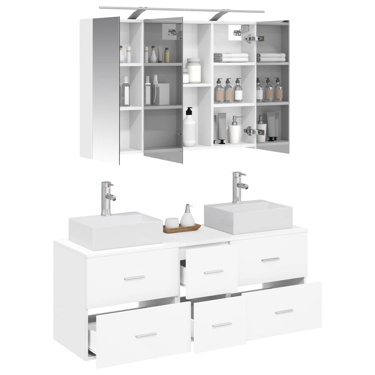 Bathroom Furniture Set 4 pcs White Engineered Wood and Glass