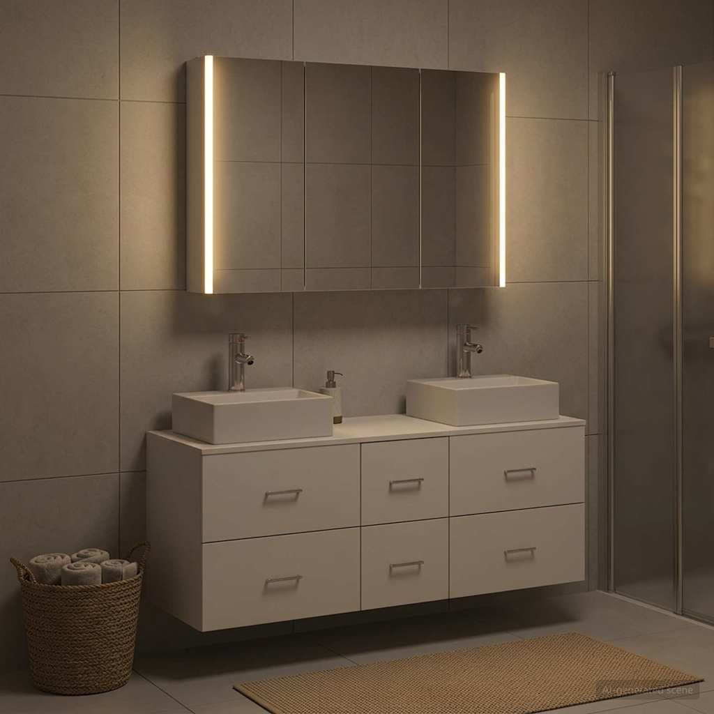 Bathroom Furniture Set 4 pcs White Engineered Wood and Glass