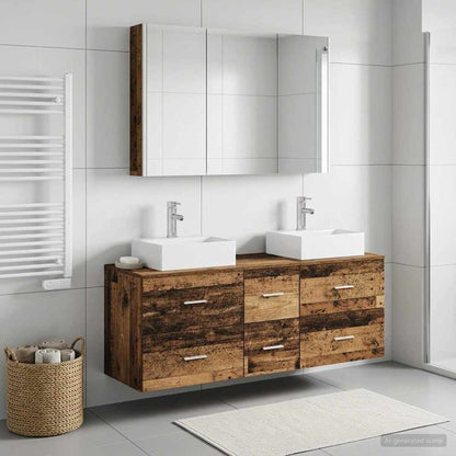 Bathroom Furniture Set 4 pcs Old Wood Engineered Wood and Glass