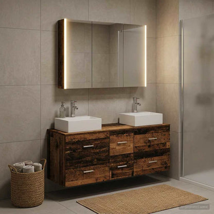 Bathroom Furniture Set 4 pcs Old Wood Engineered Wood and Glass