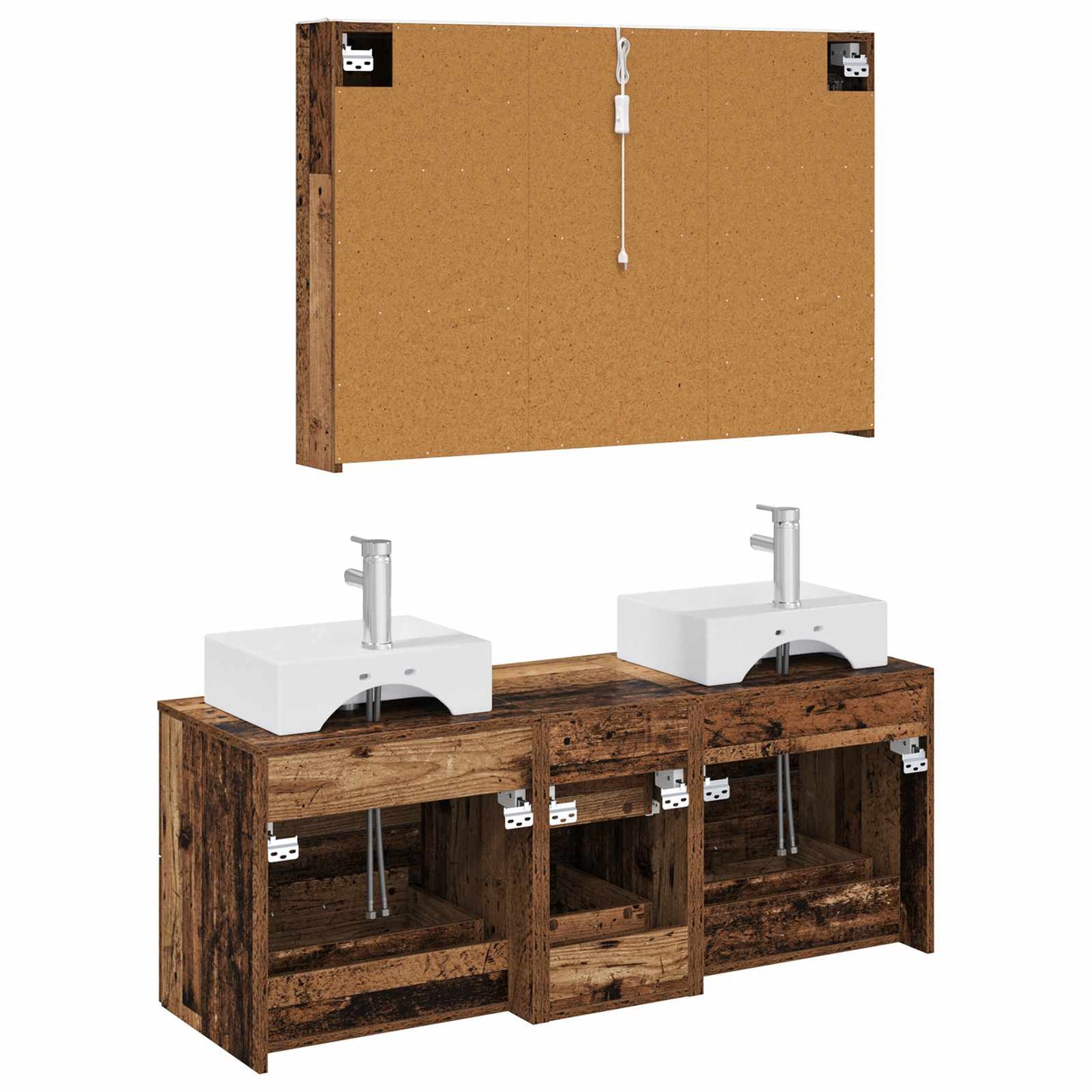 Bathroom Furniture Set 4 pcs Old Wood Engineered Wood and Glass