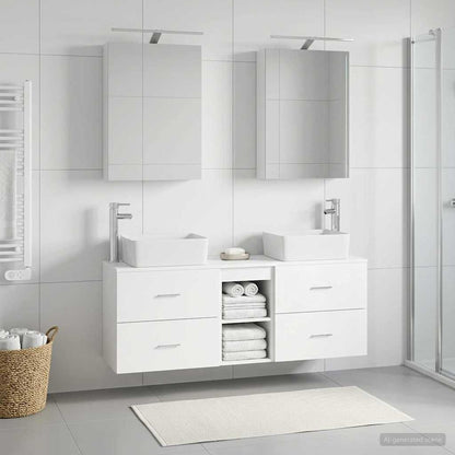 Bathroom Furniture Set 5 pcs White Engineered Wood and Glass