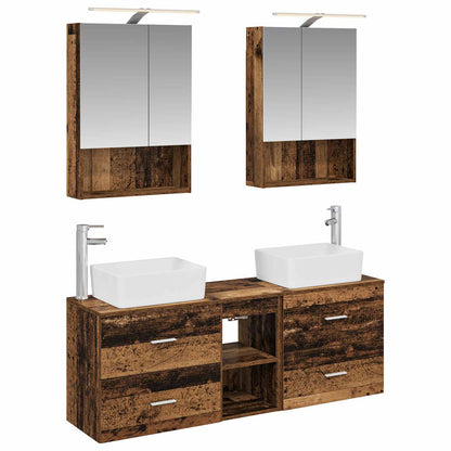 Bathroom Furniture Set 5 pcs Old Wood Engineered Wood and Glass