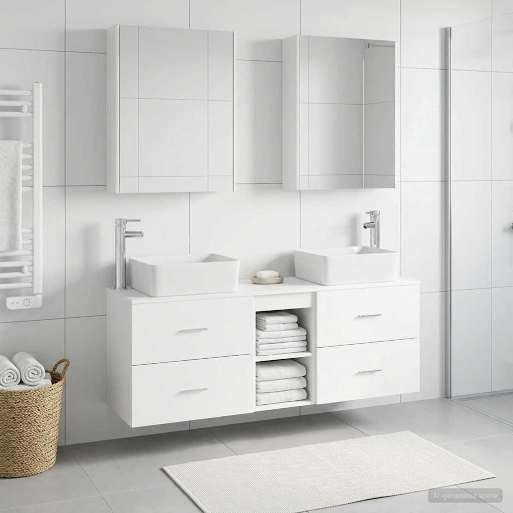 Bathroom Furniture Set 5 pcs White Engineered Wood and Glass