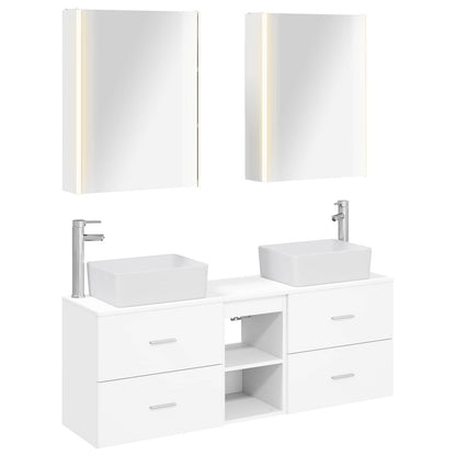 Bathroom Furniture Set 5 pcs White Engineered Wood and Glass