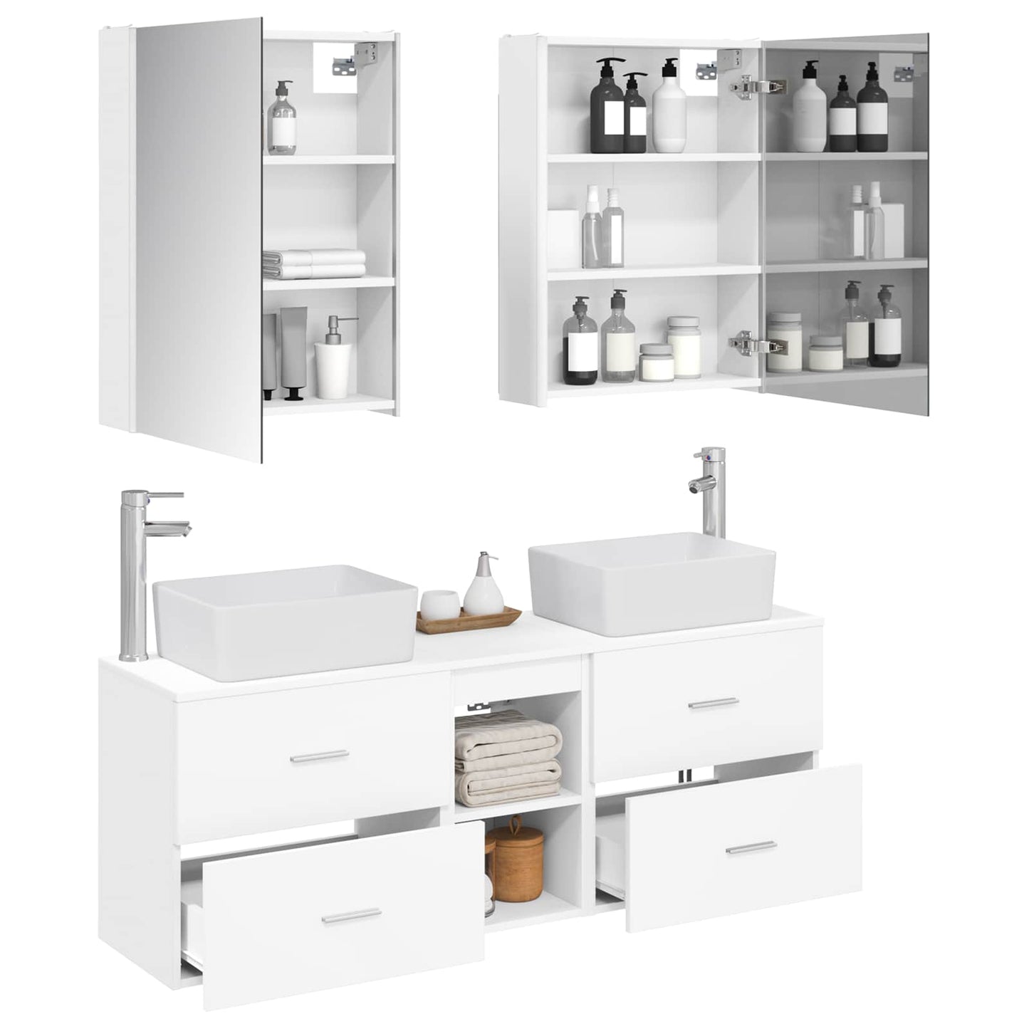 Bathroom Furniture Set 5 pcs White Engineered Wood and Glass