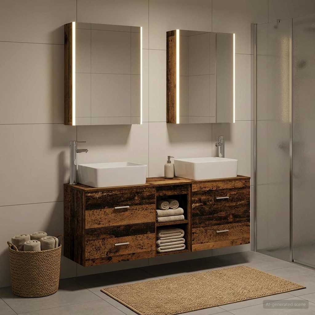 Bathroom Furniture Set 5 pcs Old Wood Engineered Wood and Glass