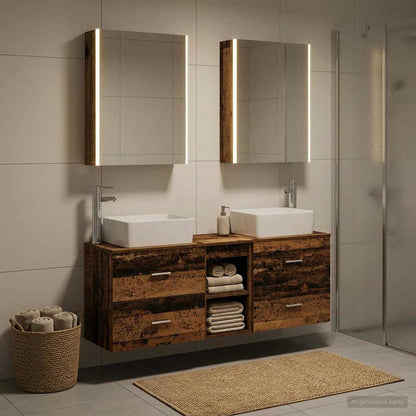 Bathroom Furniture Set 5 pcs Old Wood Engineered Wood and Glass