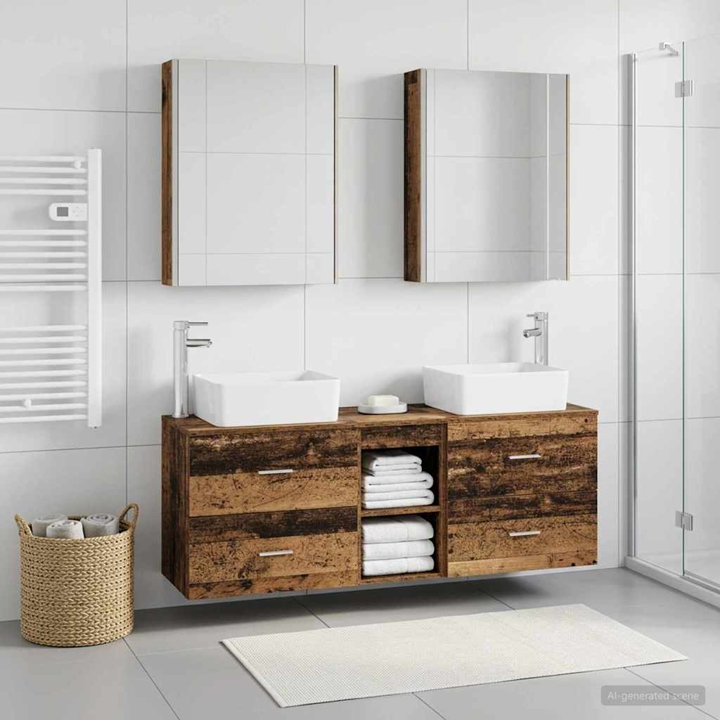 Bathroom Furniture Set 5 pcs Old Wood Engineered Wood and Glass