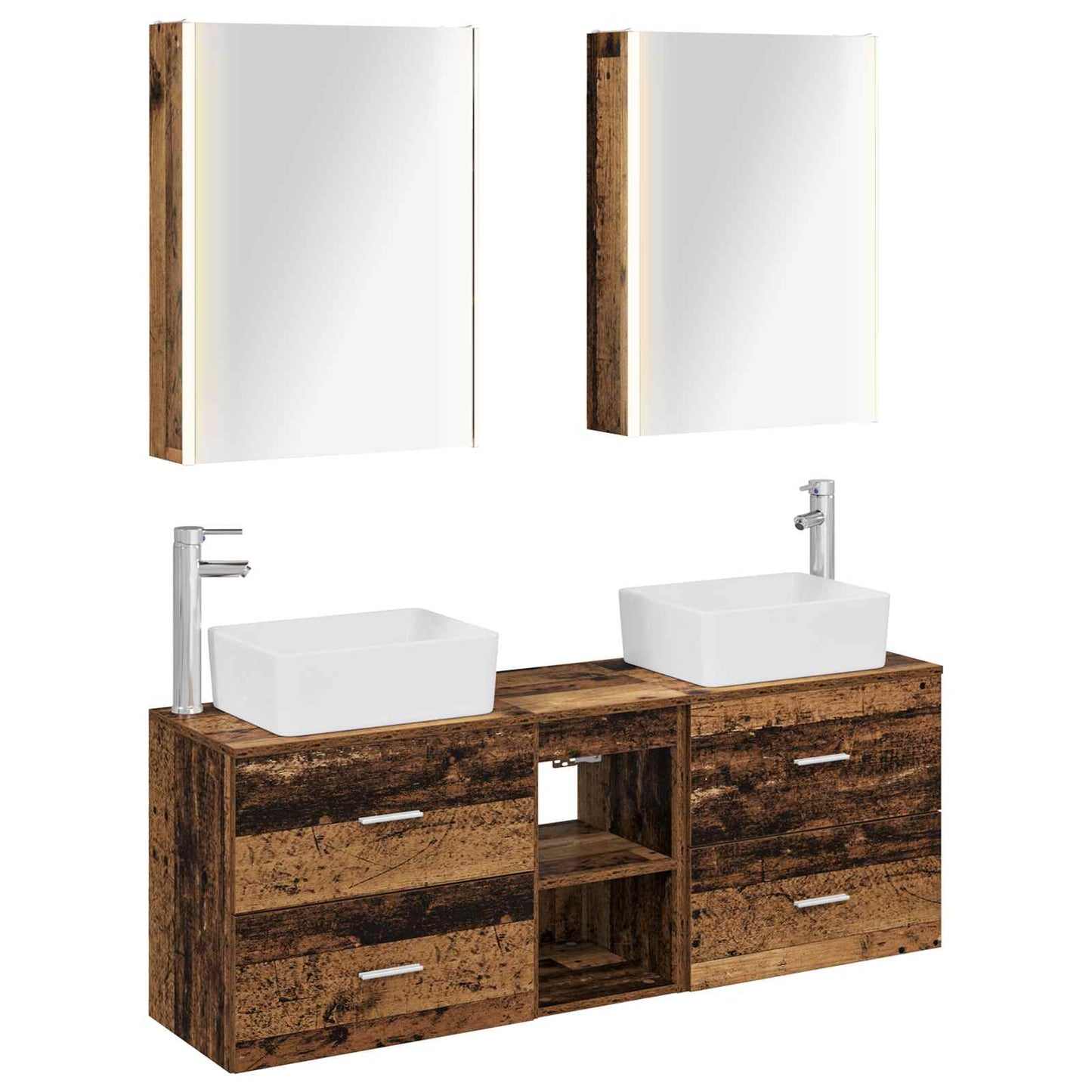 Bathroom Furniture Set 5 pcs Old Wood Engineered Wood and Glass