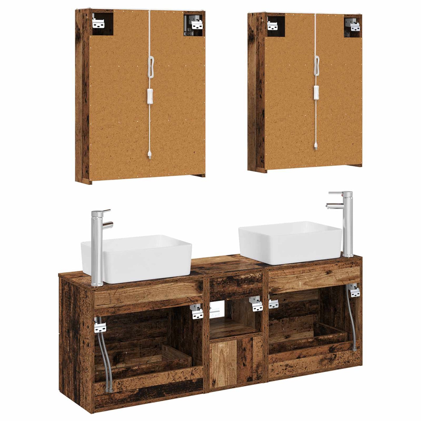 Bathroom Furniture Set 5 pcs Old Wood Engineered Wood and Glass
