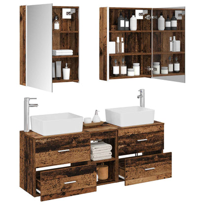 Bathroom Furniture Set 5 pcs Old Wood Engineered Wood and Glass