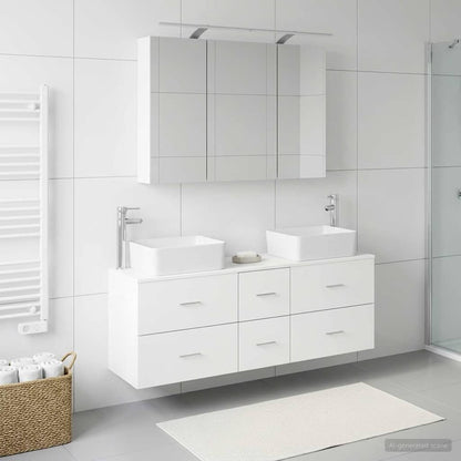 Bathroom Furniture Set 4 pcs White Engineered Wood and Glass