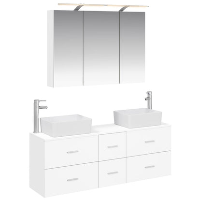 Bathroom Furniture Set 4 pcs White Engineered Wood and Glass
