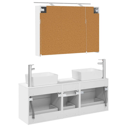 Bathroom Furniture Set 4 pcs White Engineered Wood and Glass