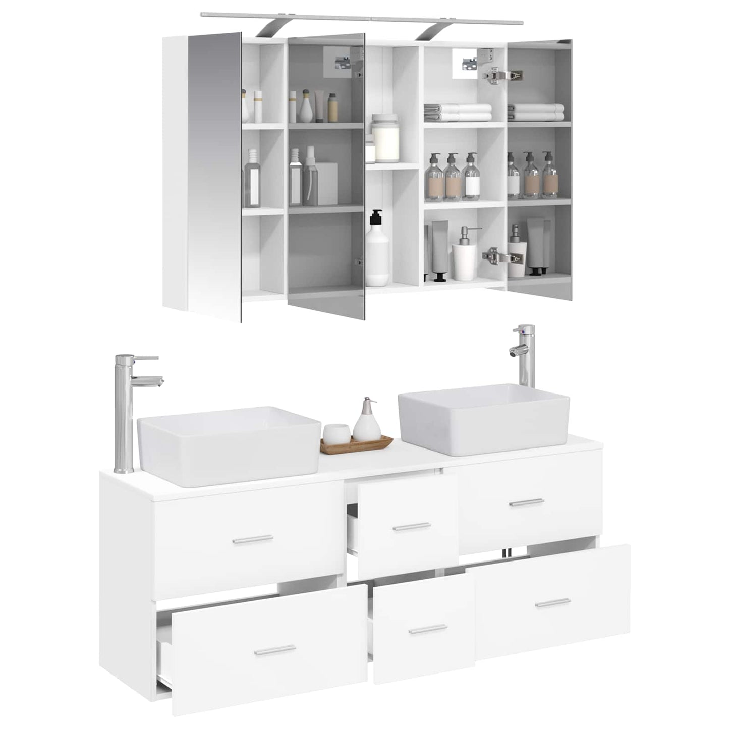 Bathroom Furniture Set 4 pcs White Engineered Wood and Glass