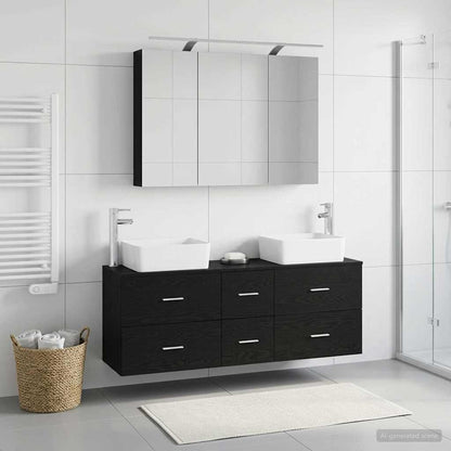 Bathroom Furniture Set 4 pcs Black Oak