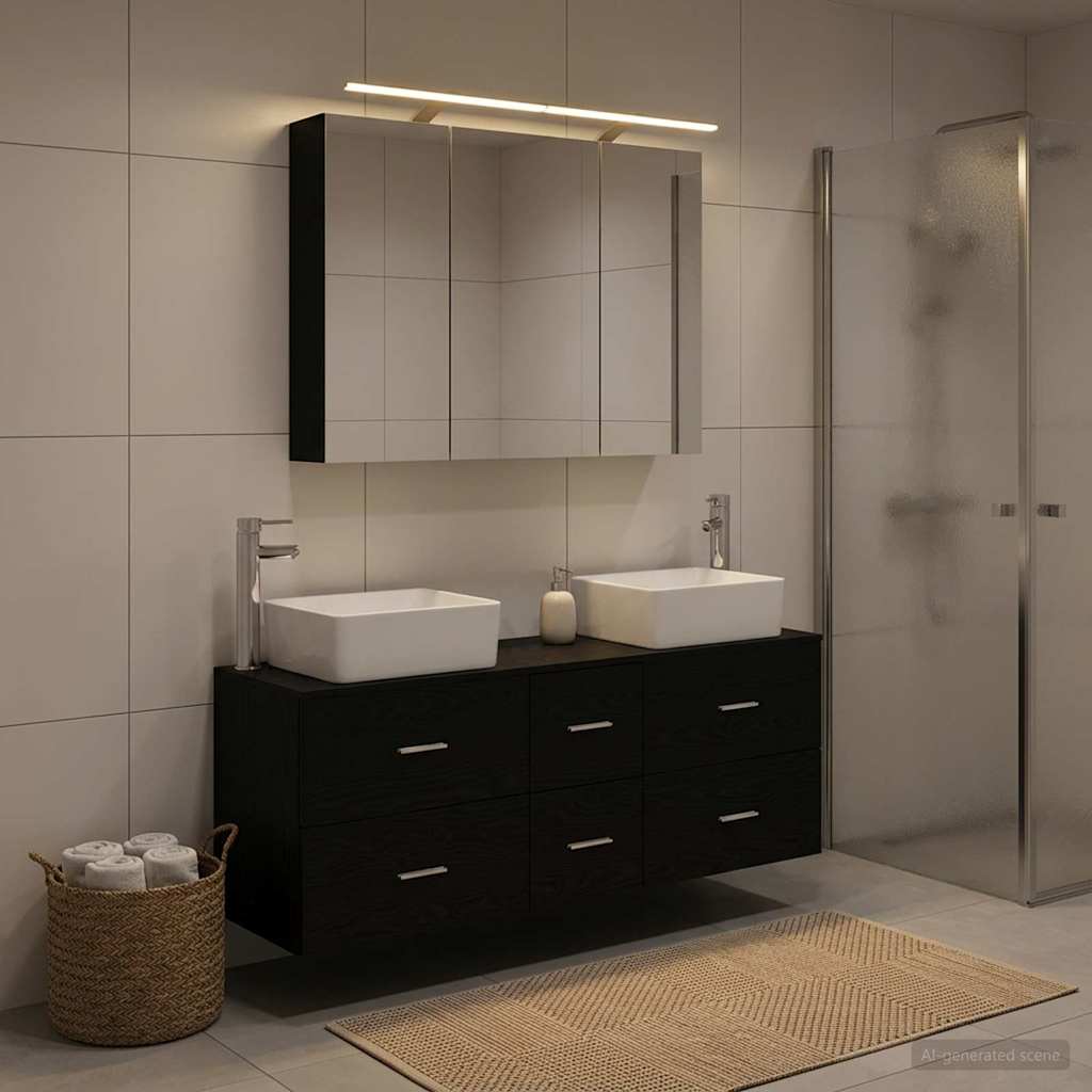 Bathroom Furniture Set 4 pcs Black Oak