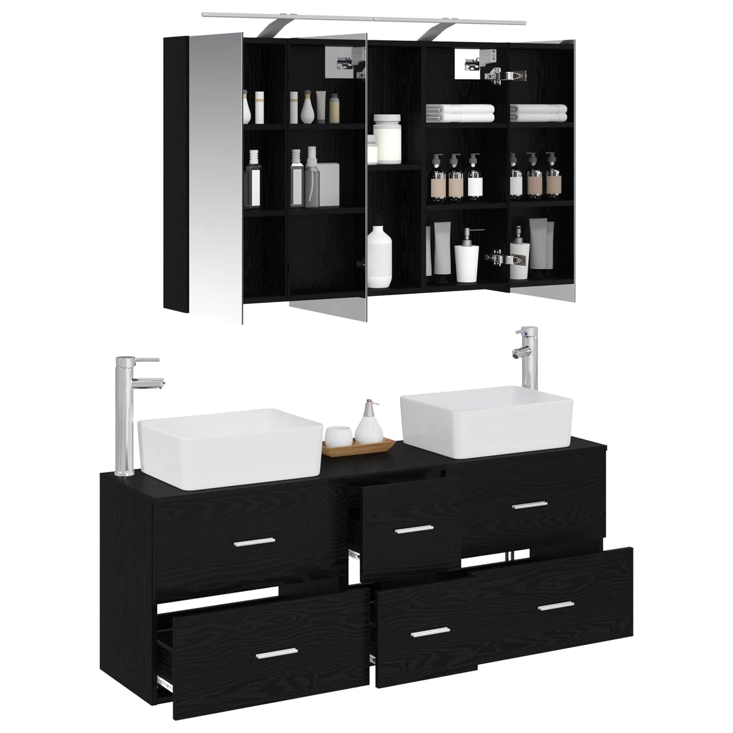 Bathroom Furniture Set 4 pcs Black Oak