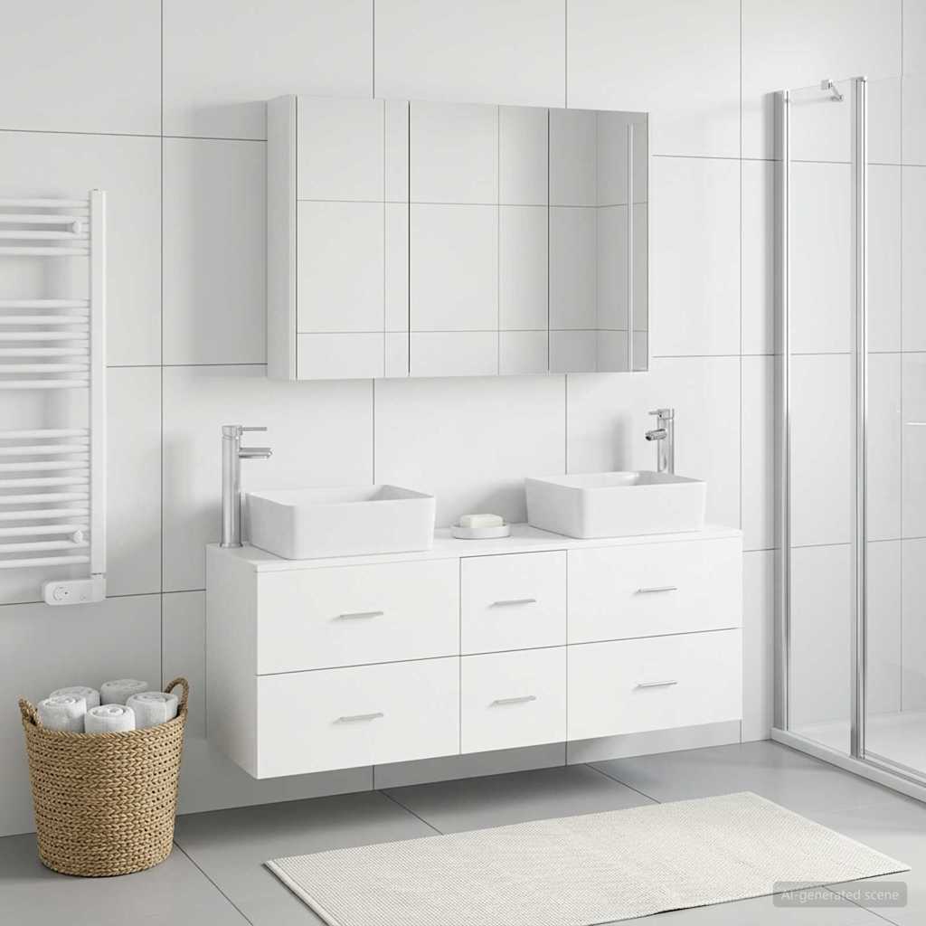 Bathroom Furniture Set 4 pcs White Engineered Wood and Glass