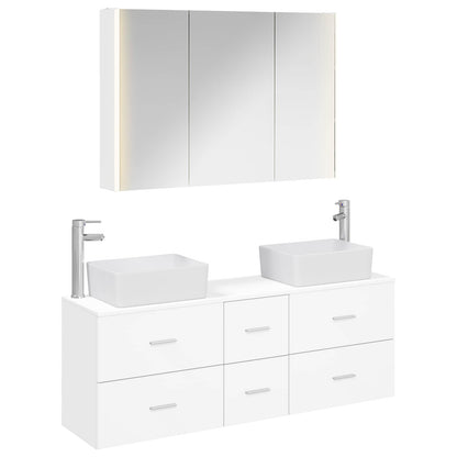 Bathroom Furniture Set 4 pcs White Engineered Wood and Glass