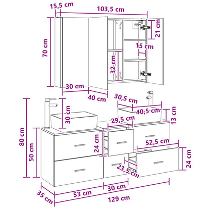 Bathroom Furniture Set 4 pcs Black Oak