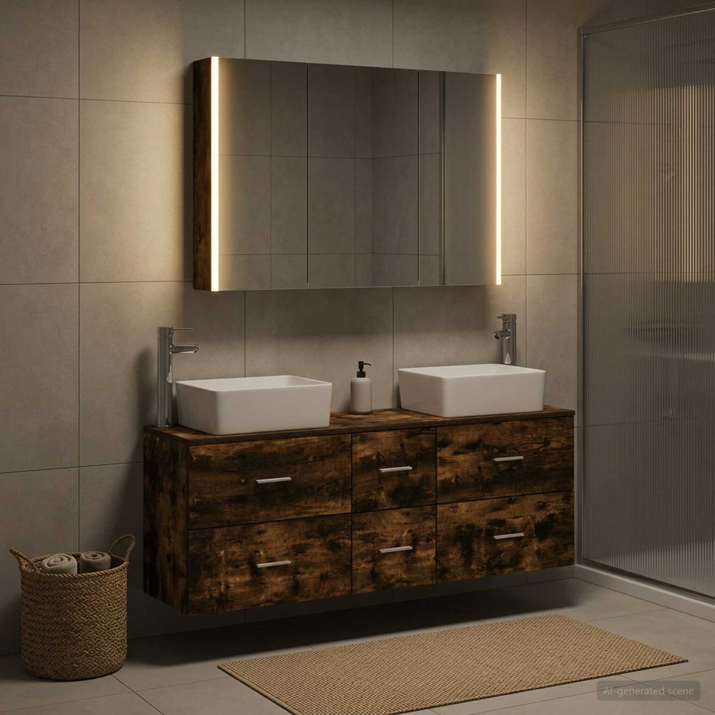 Bathroom Furniture Set 4 pcs Smoked Oak