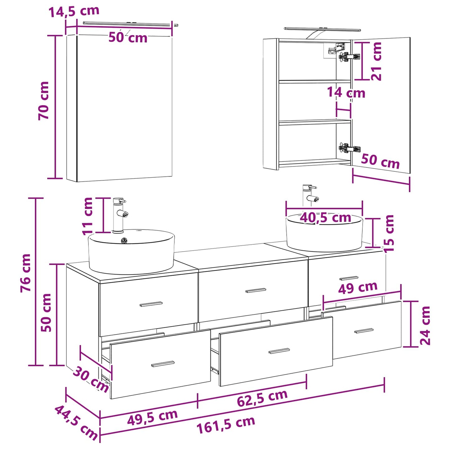 Bathroom Furniture Set 5 pcs Black Oak