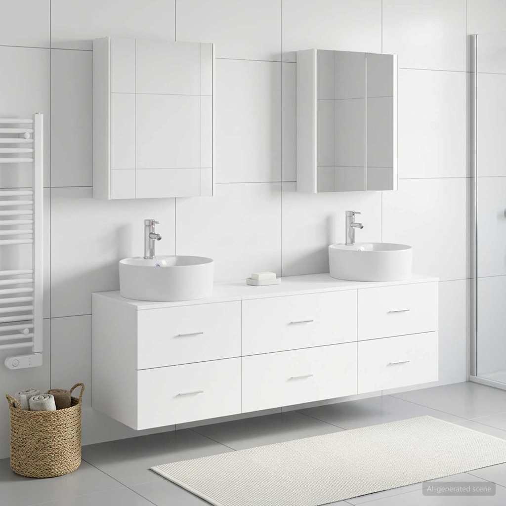 Bathroom Furniture Set 5 pcs White Engineered Wood and Glass