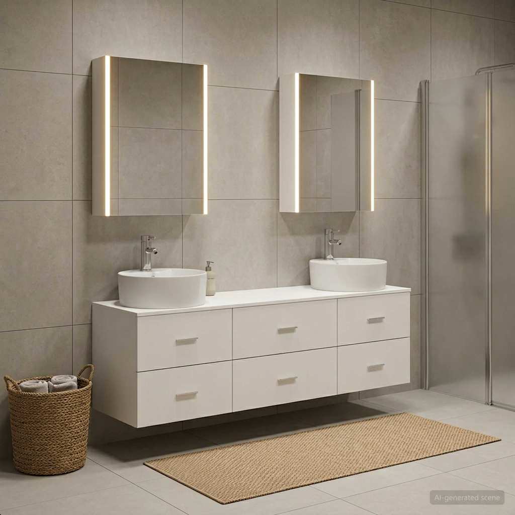Bathroom Furniture Set 5 pcs White Engineered Wood and Glass