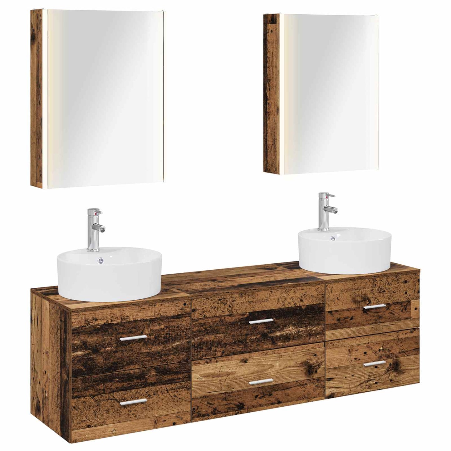 Bathroom Furniture Set 5 pcs Old Wood Engineered Wood and Glass