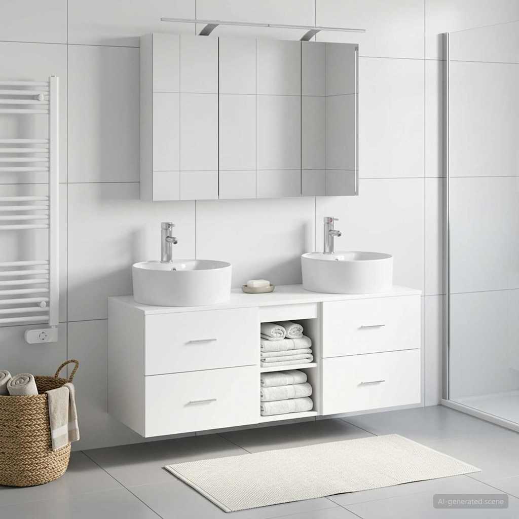 Bathroom Furniture Set 4 pcs White Engineered Wood and Glass
