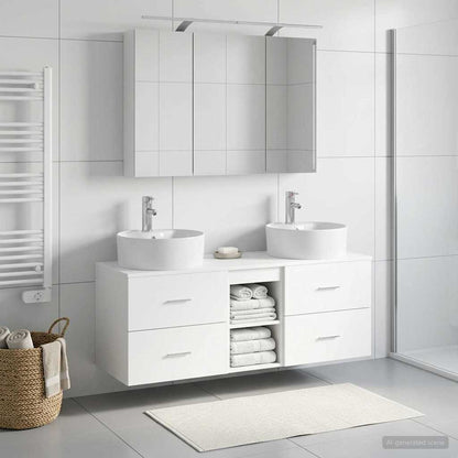 Bathroom Furniture Set 4 pcs White Engineered Wood and Glass