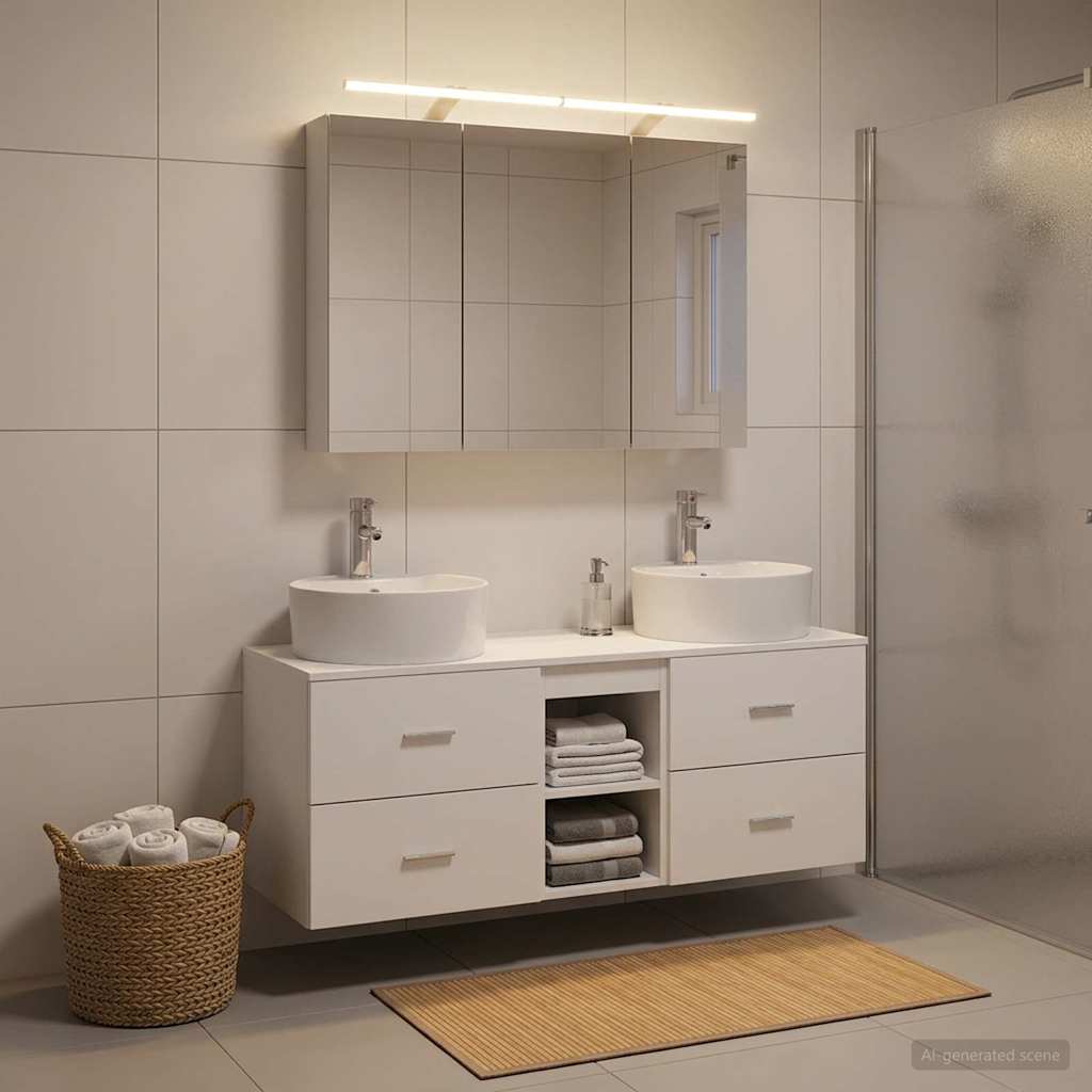 Bathroom Furniture Set 4 pcs White Engineered Wood and Glass