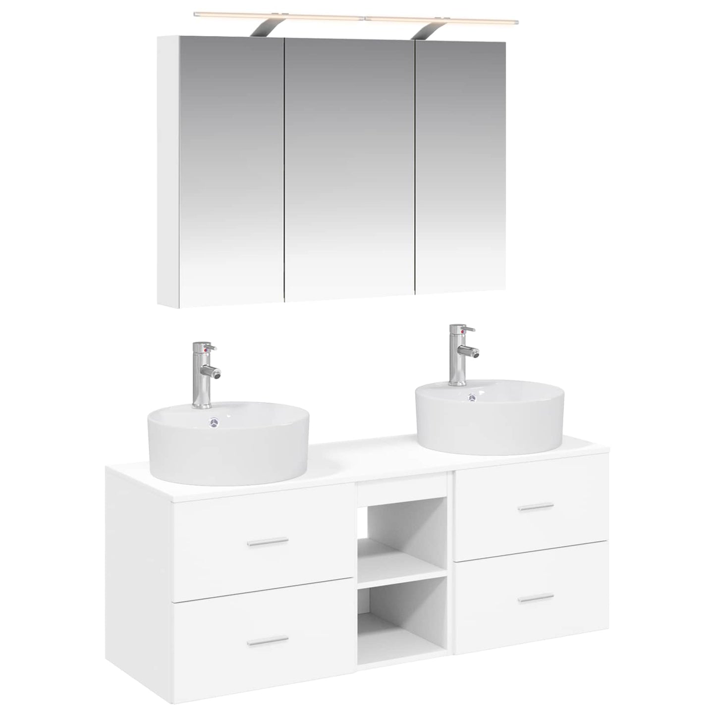 Bathroom Furniture Set 4 pcs White Engineered Wood and Glass